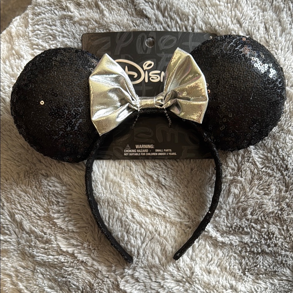 Disney Black Sequin Ears with Metallic Bow